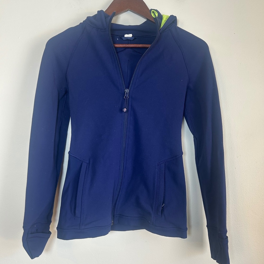 Ivivva Full Zip‎ Hoodie Girls 12 Navy Blue Good Thumbholes Athletic Jacket